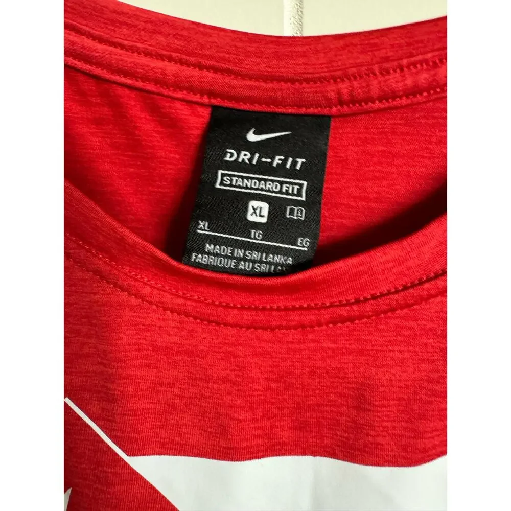 Nike Boys Tank Top Sz XL Red Muscle Screen‎ Print White Swoosh Logo Shirt